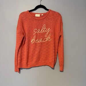 Salty Beach Coral Knit Crewneck Sweater Raised Script Size XL